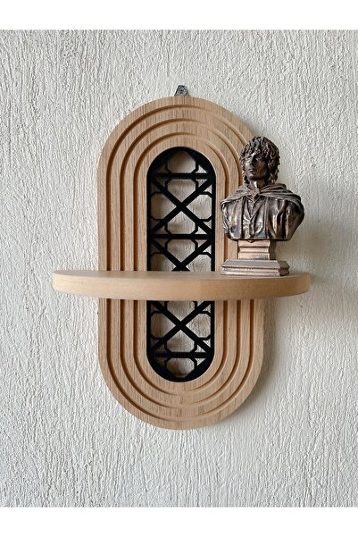 Step and Maker Ahşap Ortası Desenli Duvar Rafı (MDF)