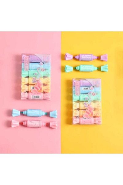 EGE FOTOKOPİ ve KIRTASİYE Sweet Candy - Candy Shaped Highlighter Set - Double Sided 6 Color Set