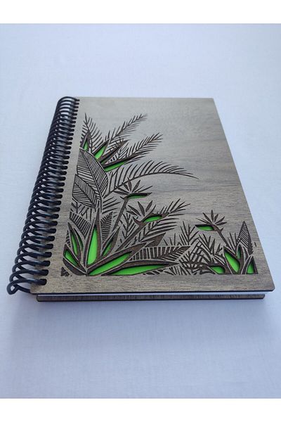 AdenDekor Unlined Notebook with Wooden Cover - Diary, Agenda, Memory and Painting Design