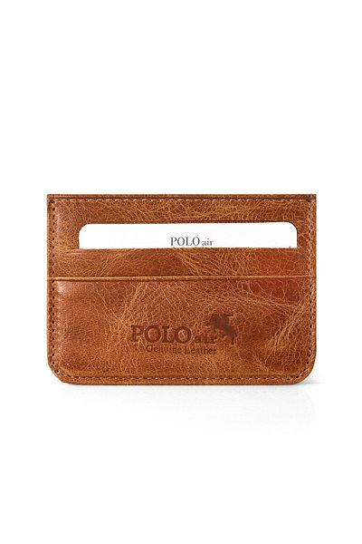 Polo Air Genuine Leather Tan Credit Card Holder Box