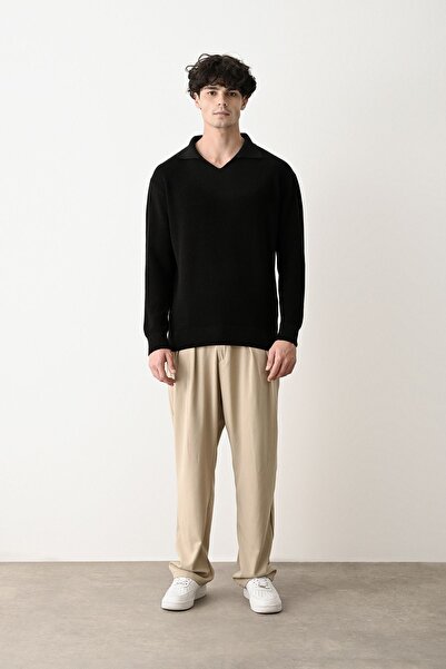 İLKCET MODA V-Neck Solid Color Premium Steel Knitwear Sweater