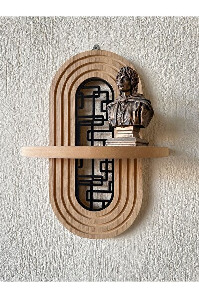Step and Maker Ahşap Ortası Desenli Duvar Rafı (MDF)