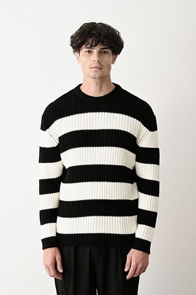 İLKCET MODA Ανδρικό ριγέ πουλόβερ oversize