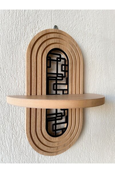 Step and Maker Ahşap Ortası Desenli Duvar Rafı (MDF)