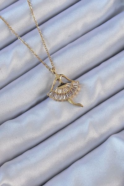 Moka Shopin Mokashopin 316L Zircon Stone Gold Colored Ballerina Necklace