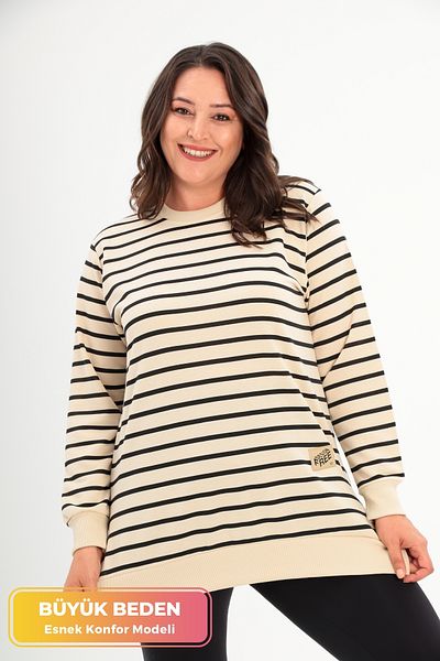 tarzımsüper Plus Size New Season Flexible Comfort Μοντέλο Μαλακό ύφασμα ριγέ μακρυμάνικο χτενισμένο βαμβακερό χιτώνα με δύο κλωστές