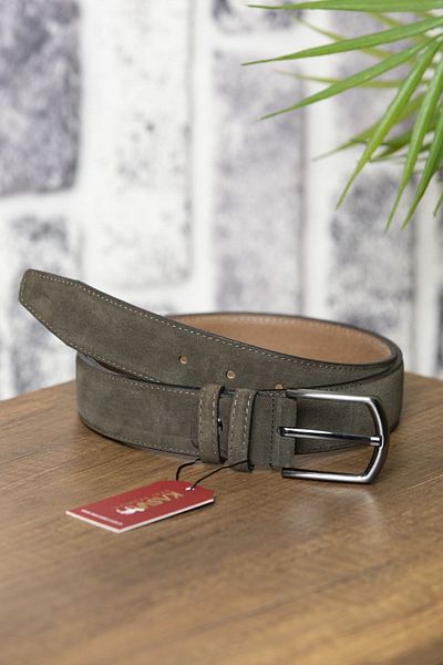KASVA DERİ 3.5 Cm Khaki Suede Original Leather Belt