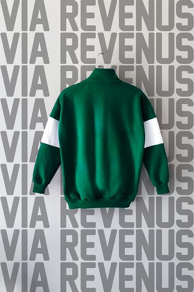Vordevia Φούτερ Unisex Πράσινο Λευκό Nasa με γιακά Polo - Μισό φερμουάρ