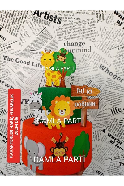 DAMLA PARTİ Safari Maket Pasta Renkli, Safari Doğum Günü