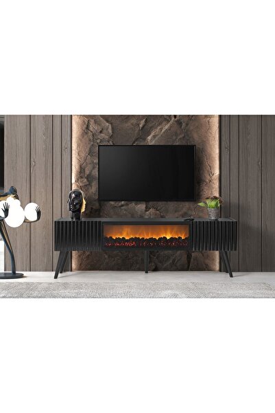 DOME Lıne Şömineli Tv Ünitesi Siyah 150cm