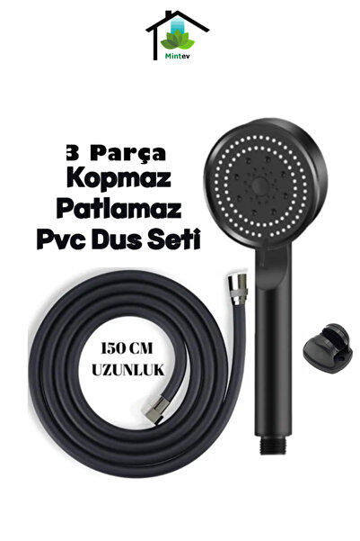 mintev 5 Fonksiyonlu Mafsallı Mat Siyah Duş Başlığı Seti Mat Siyah Duş Başlığ...