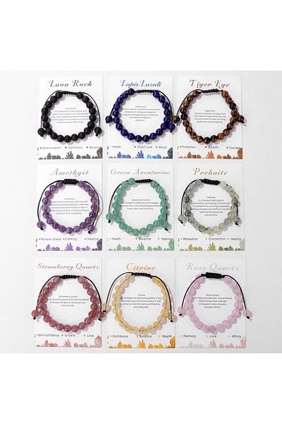 DOĞAL TAŞ CENNETİ 8mm Natural Stone Beads Adjustable Bracelet - Braided Rope, Special Design for Women and Men