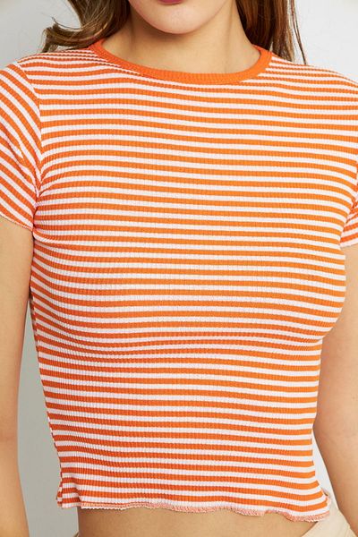 Oyga Πορτοκαλί ριγέ Camisole Crop Μπλούζα - Crew Neck