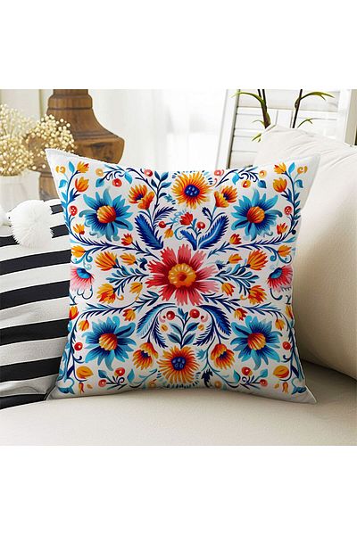 Else Dekor Double Sided Authentic Floral Patterned Throw Pillow Cover - Digital Printed Ds04