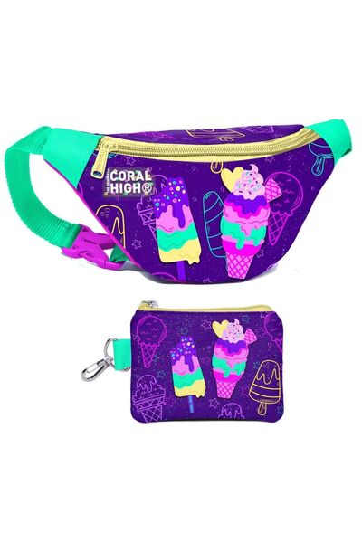 Coral High Fete - Set de genți de talie și portmonee cu model de înghețată vi...