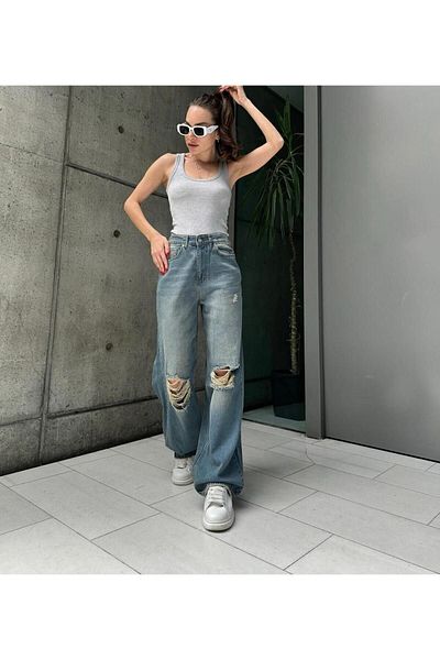 Karakedi Широки дънки Baggy Street с разкъсани детайли