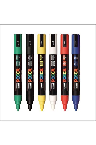 Uni Posca 5m Boyama Markörü Ana Renkler 6'lı Set