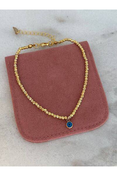 emy by emel luxury silver jewelry Çelik Halhal Nazar Boncuklu Dorika Toplu Halhal Altın Kaplama