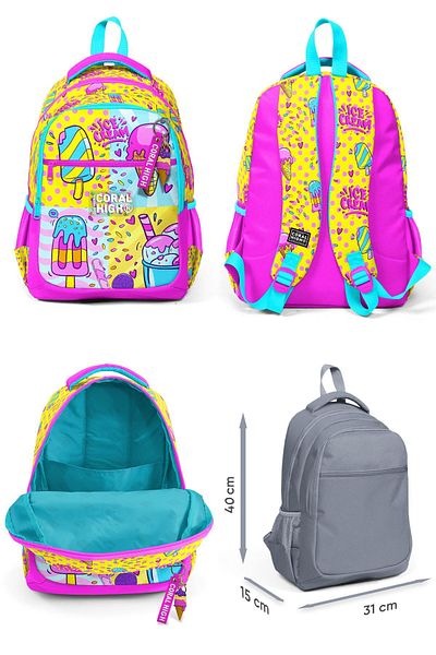 Coral High Set de cinci ghiozdane cu model de inghetata pentru fete - potrivite pentru scoala primara