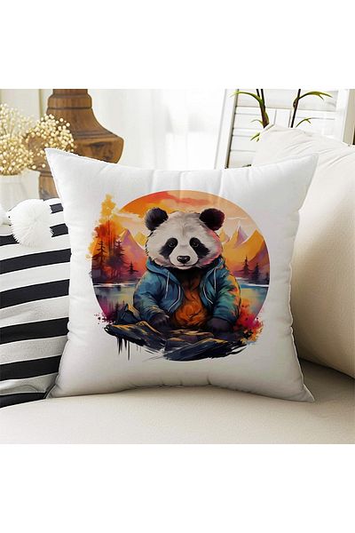 Else Dekor Panda Patterned Double Sided Digital Printed Throw Pillow Cover - Ds04