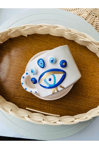 Banuart Evil Eye Handmade Hand Painted Ceramic Cup
