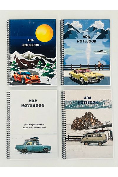 ADA OFİS KIRTASİYE A4 Spiral School Notebook - 80 Sheets, Set of 4, 2 Lines and 2 Squares