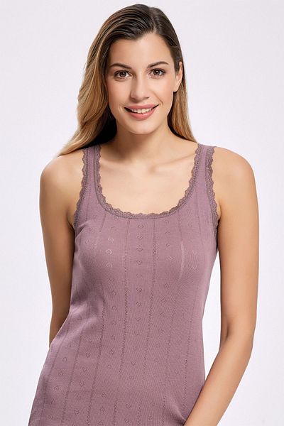 İç Deniz İlke Women's Plum Jacquard Lace Wide Strap Undershirt 224