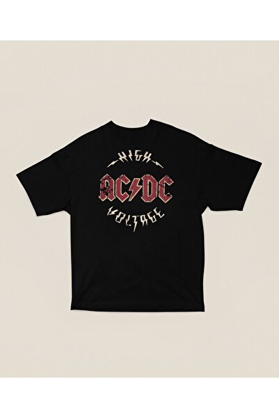 SEVBANO Tricou unisex oversize Rock Metal - Imprimat cu tensiune AC DC ridicată