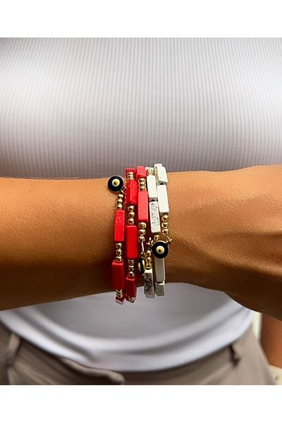 Kutcha Accessories Colorful Evil Eye Beaded Bracelet Set - Protective and Stylish Design
