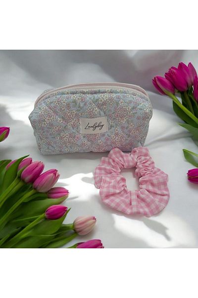 LOVELYBAG Geantă de machiaj cu model de flori albastre