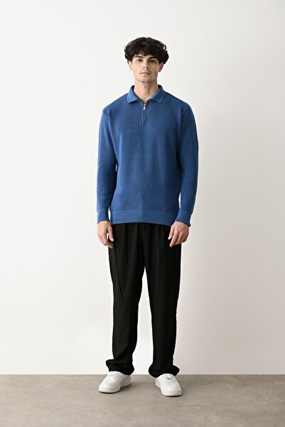 İLKCET MODA Сحابний комір Indigo Premium Basic Сталевий трикотажний светр