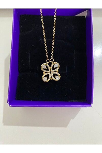 ANGELSS JEWELLERY Zirkon Taşlı Açılır Çoklu Kalpli Kapanır Yonca Mıknatıslı G...