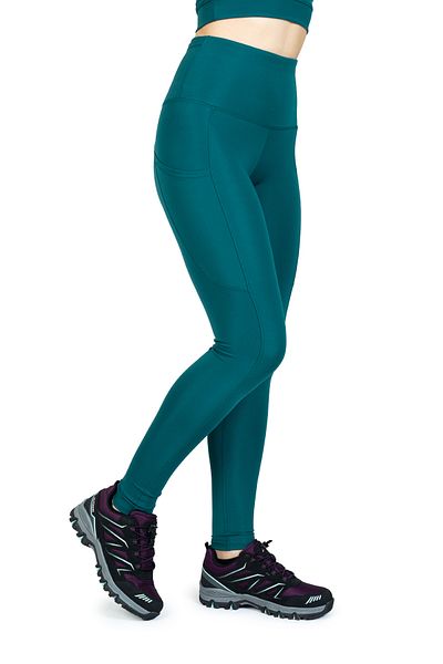 The Step Sports Snc pentru femei - verde petrol, buzunare late, jambiere yoga cu talie înaltă 25"