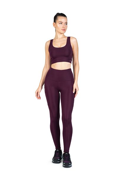 The Step Sports Snc Women - Jambiere de yoga roșii prune cu talie înaltă și buzunare late de ridicare 25"