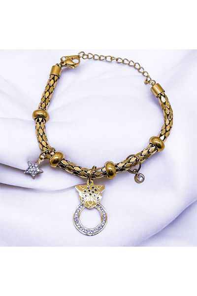 MELLS TAKI Zircon Star Jewelled Charm Bracelet - 316L Stainless Steel