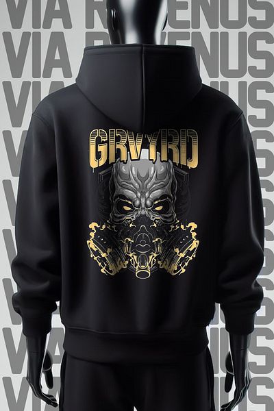 Vordevia GRVYRD 3 Thread черен суитшърт с качулка - с щампа отпред и отзад