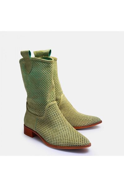 RUBRICA Μούχλα Πράσινο Μοσχαρίσιο Suede Καλοκαιρινές Διάτρητες Γυναικείες Μπότες Cowboy Μεγάλο Μέγεθος 33-44 Ra-8010