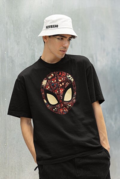 SEVBANO Maske Örümcek Adam Baskılı Unisex Oversize Marvel Tişört