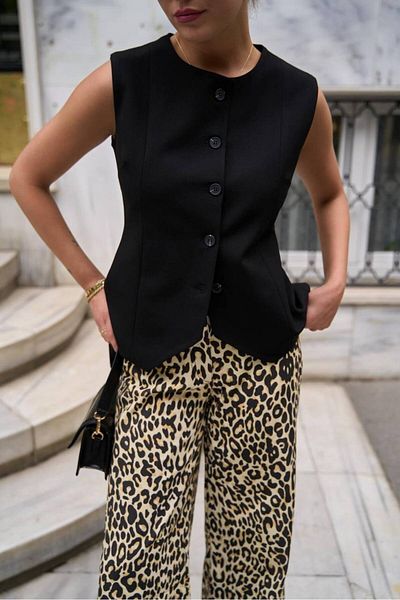 Zey Studio Black Premium Asymmetric Vest - Crew Neck Women