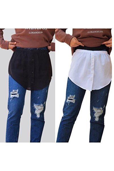 Sahra Şal Dünyası Kadın Kurtarıcı 2'li Siyah Beyaz Etek Poplin %100 Pamuk