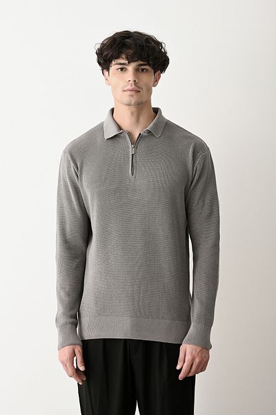 İLKCET MODA Πλεκτό πουλόβερ Premium Basic Steel γιακά με φερμουάρ