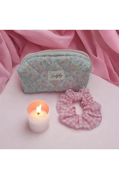 LOVELYBAG Geantă de machiaj cu model de flori albastre