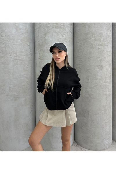 İLKCET MODA Бомбер суитшърт от модална материя с цип
