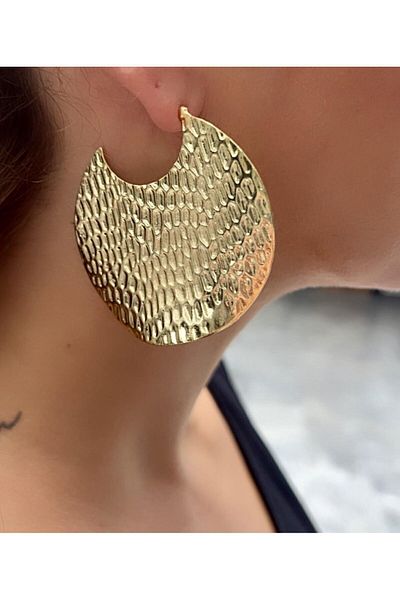 Kutcha Accessories Half Moon Earrings - Gold Snake Texture, Modern and Bold Design