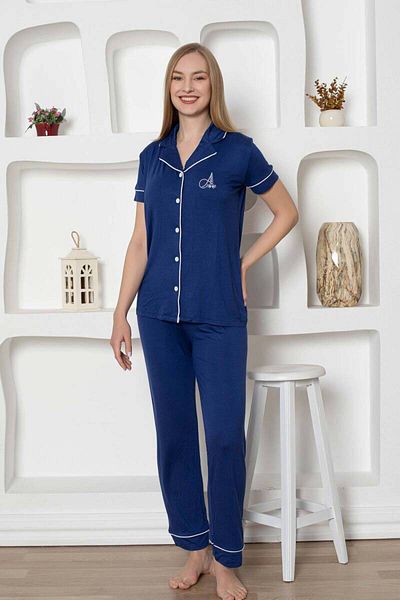 ALİMER Set pijama cu nasturi Indigo Lycra - 2782KY