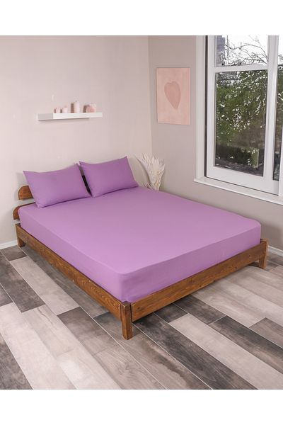 ROZET TEKSTİL Purple Cotton Fitted Sheet Set - with Elastic Pillowcase