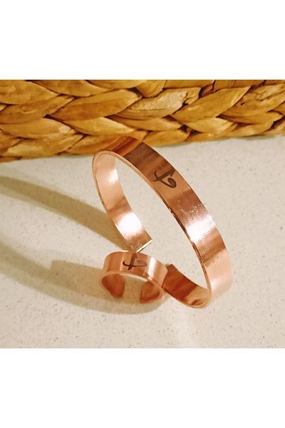 DA Cooper Design Copper Bracelet Elif & Vav Symbol Bracelet & Ring Set 45 Gr Copper