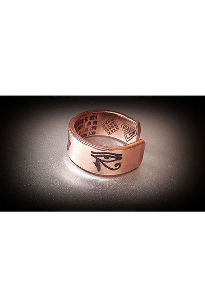 DA Cooper Design Copper Ring with Horus Eye and Hamse Hand Symbol Number Sectional Copper Ring