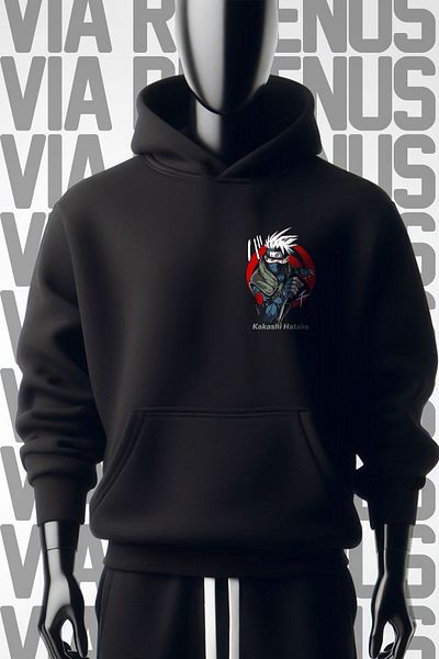 Vordevia Hanorac negru cu glugă, imprimat cu 3 fire Sharingan Kakashi