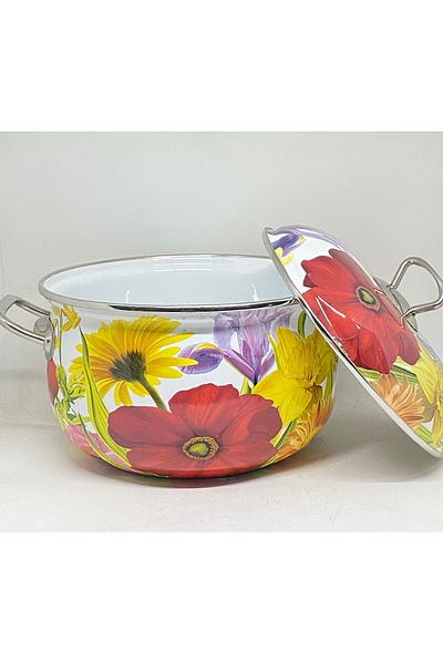 Avşar Enamel House 22 Cm, 3.5 Liter Enamel Cookware with Vintage Decor